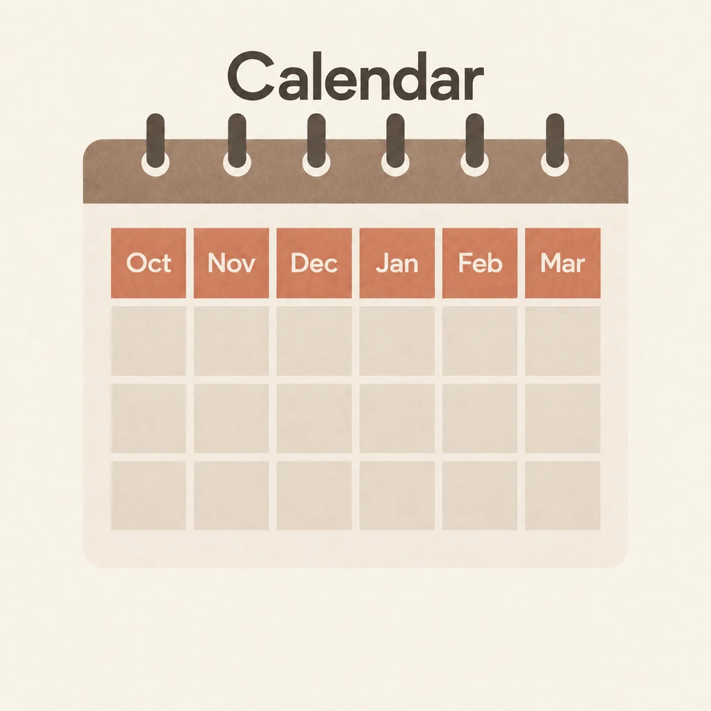 A calendar with October to March highlighted, the months UK sunlight cannot make vitamin D